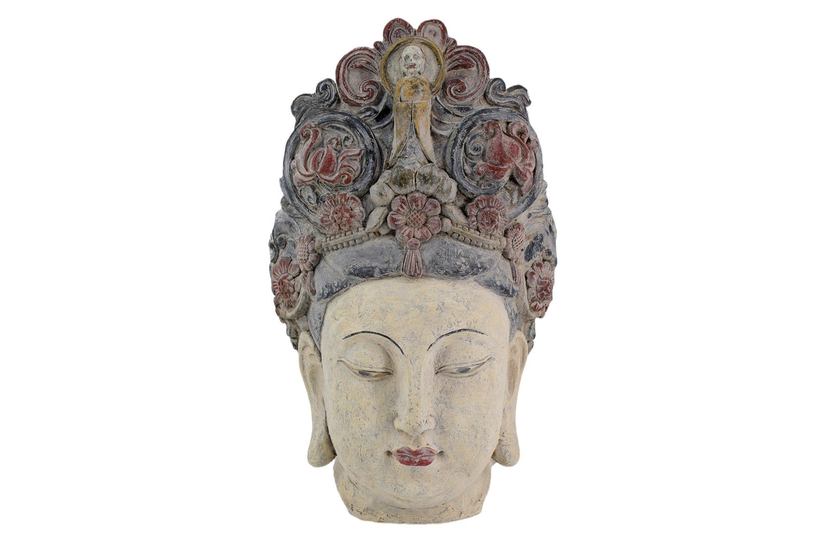 Figurine BUDDHA HEAD 45cm multicolore fait main tête décorative déesse des fleurs