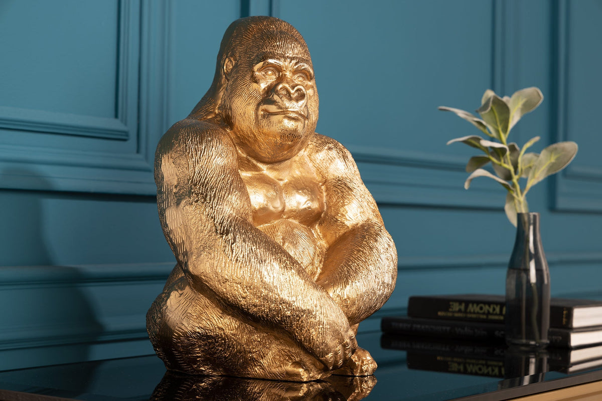 Figurine de gorille décorative KONG 40cm sculpture en métal doré faite à la main