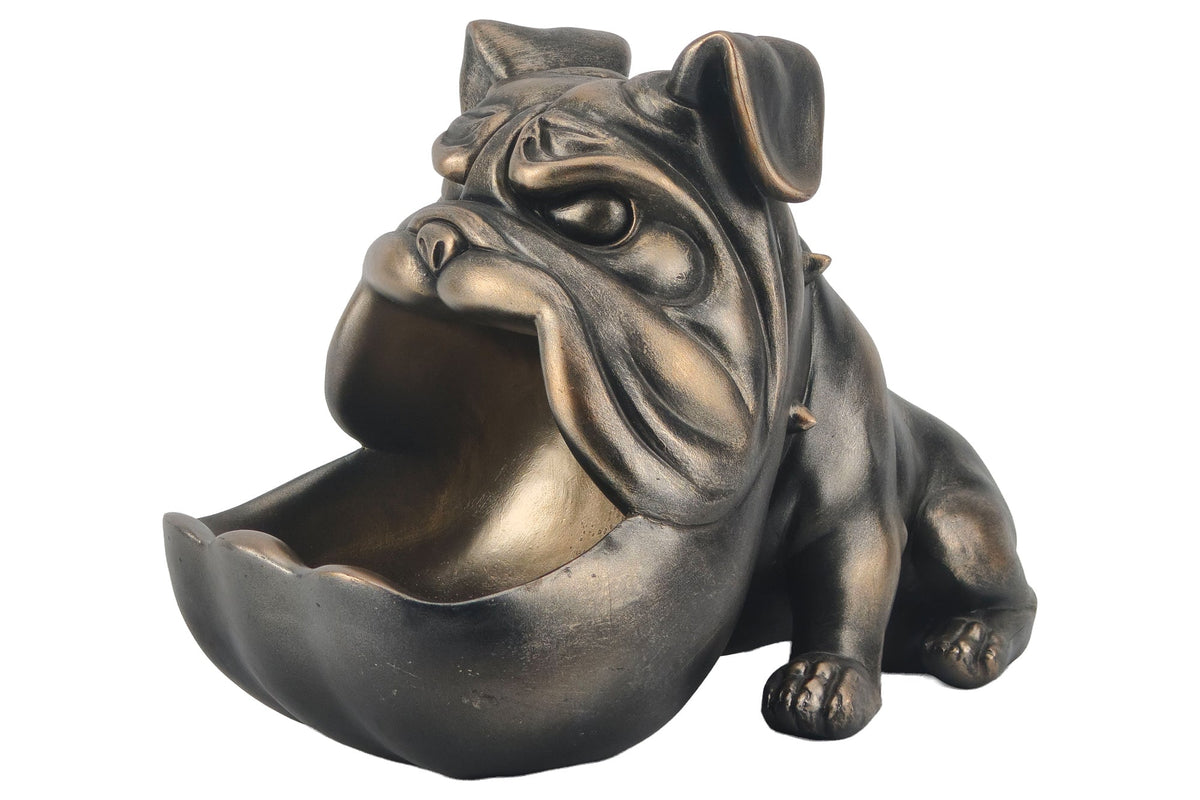 Figurine décorative BULLDOG 30cm bronze avec compartiment de rangement fait main