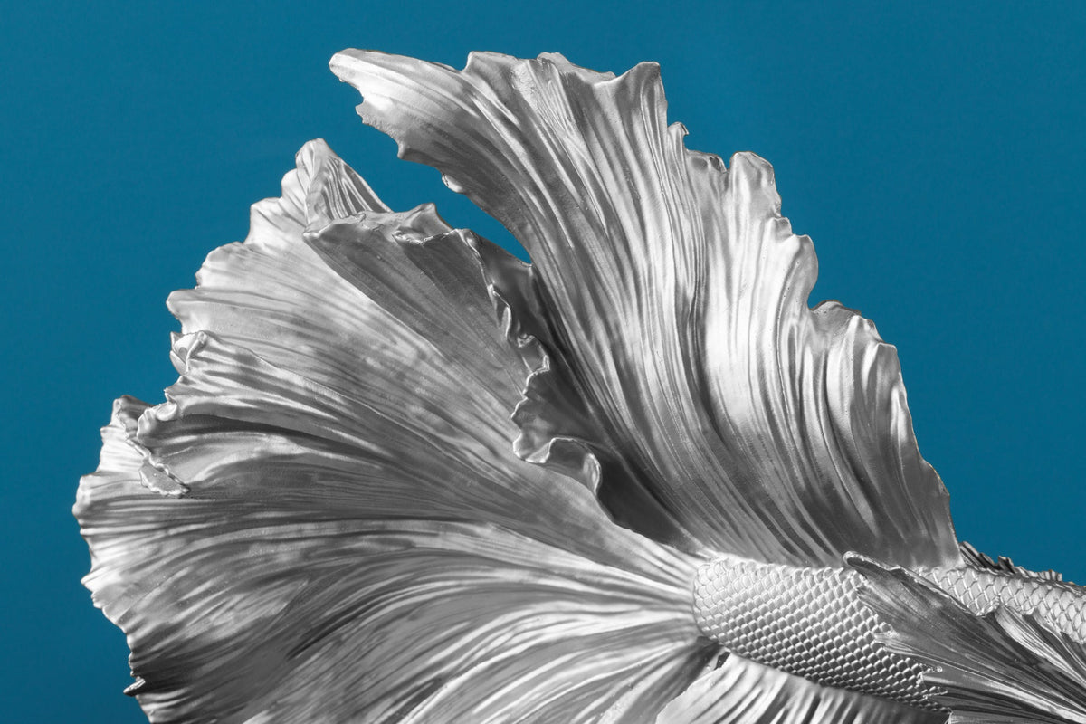 Figurine décorative design poisson combattant CROWNTAIL 35cm sculpture poisson Betta argent