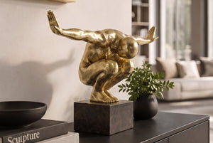 Figurine décorative HIGH DIVER 50cm or noir handmade sculpture d'athlète