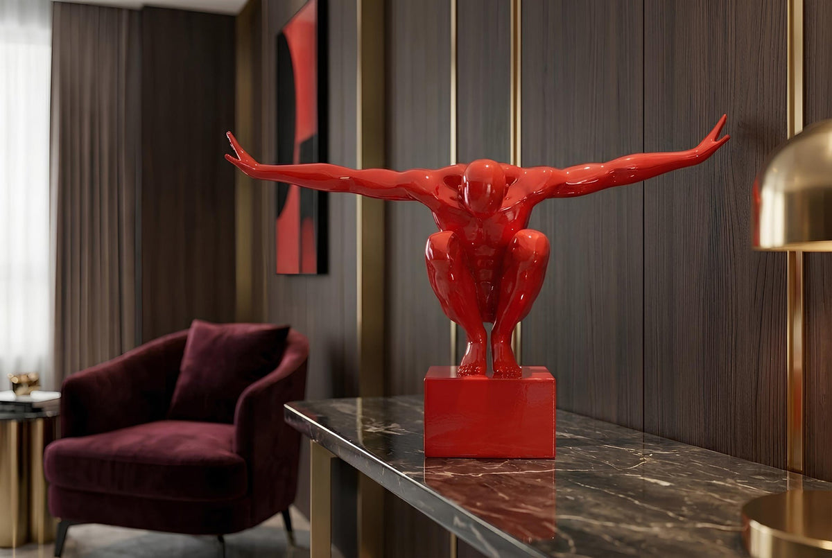 Figurine décorative HIGH DIVER 50cm rouge fait main Sculpture d'athlète