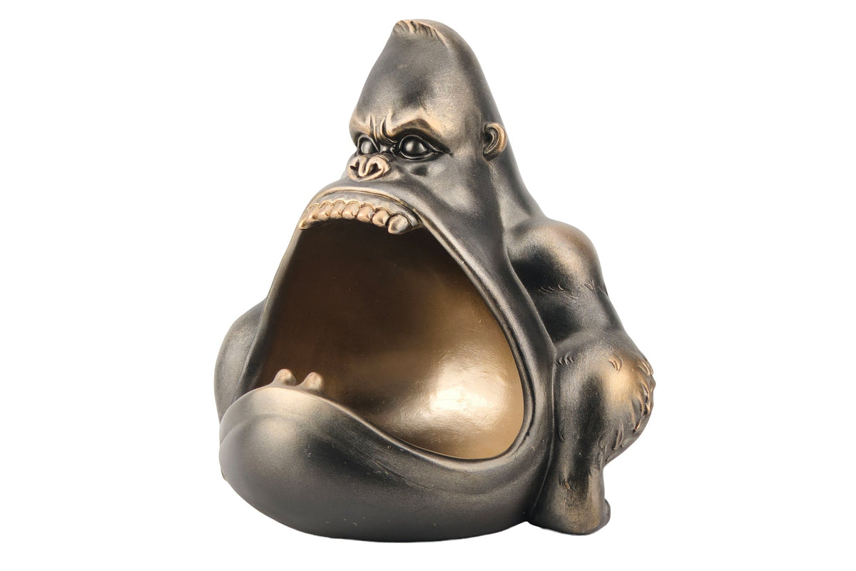 Figurine décorative KING APE 25cm bronze avec compartiment de rangement coupelle faite main