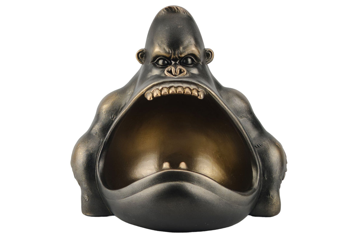 Figurine décorative KING APE 25cm bronze avec compartiment de rangement coupelle faite main