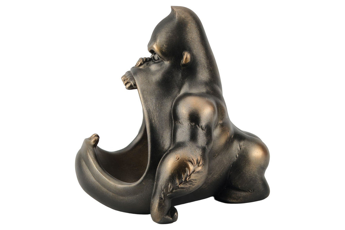 Figurine décorative KING APE 25cm bronze avec compartiment de rangement coupelle faite main