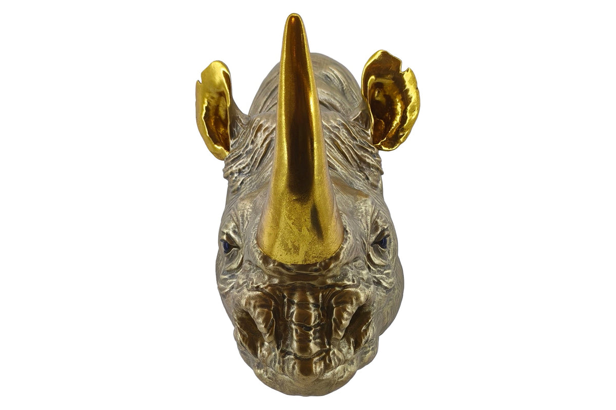figurine murale décorative RHINO 40cm gold handmade sculpture de rhinocéros