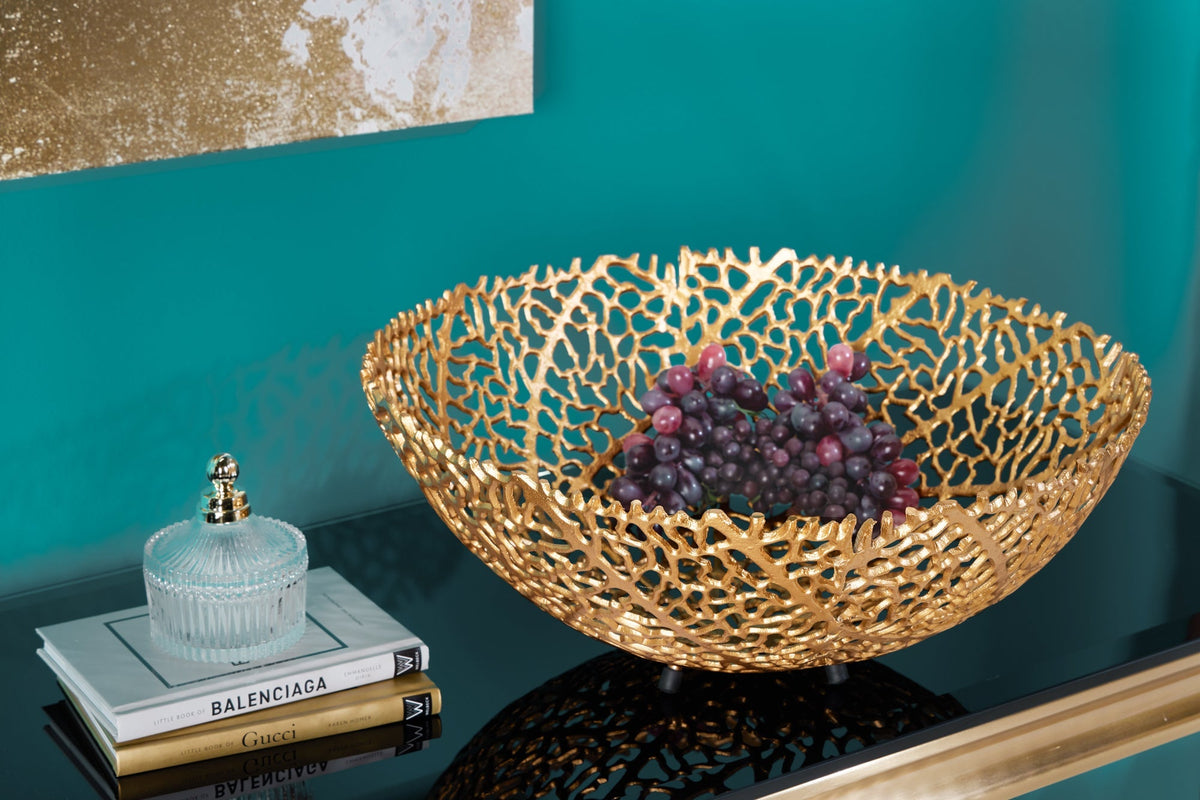 Filigrane Design Schale ABSTRACT LEAF 45cm gold Handarbeit