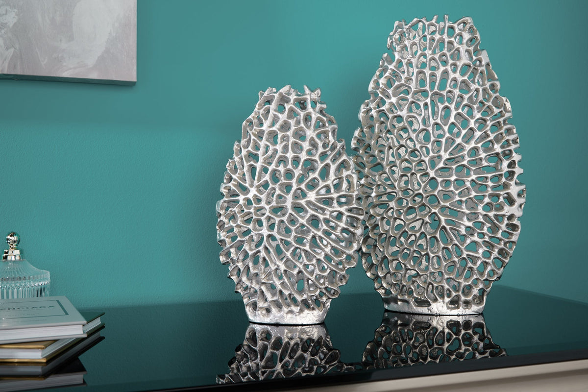 Filigranes Vasen 2er Set ABSTRACT LEAF 40cm silber Metall Handarbeit Blumenvase