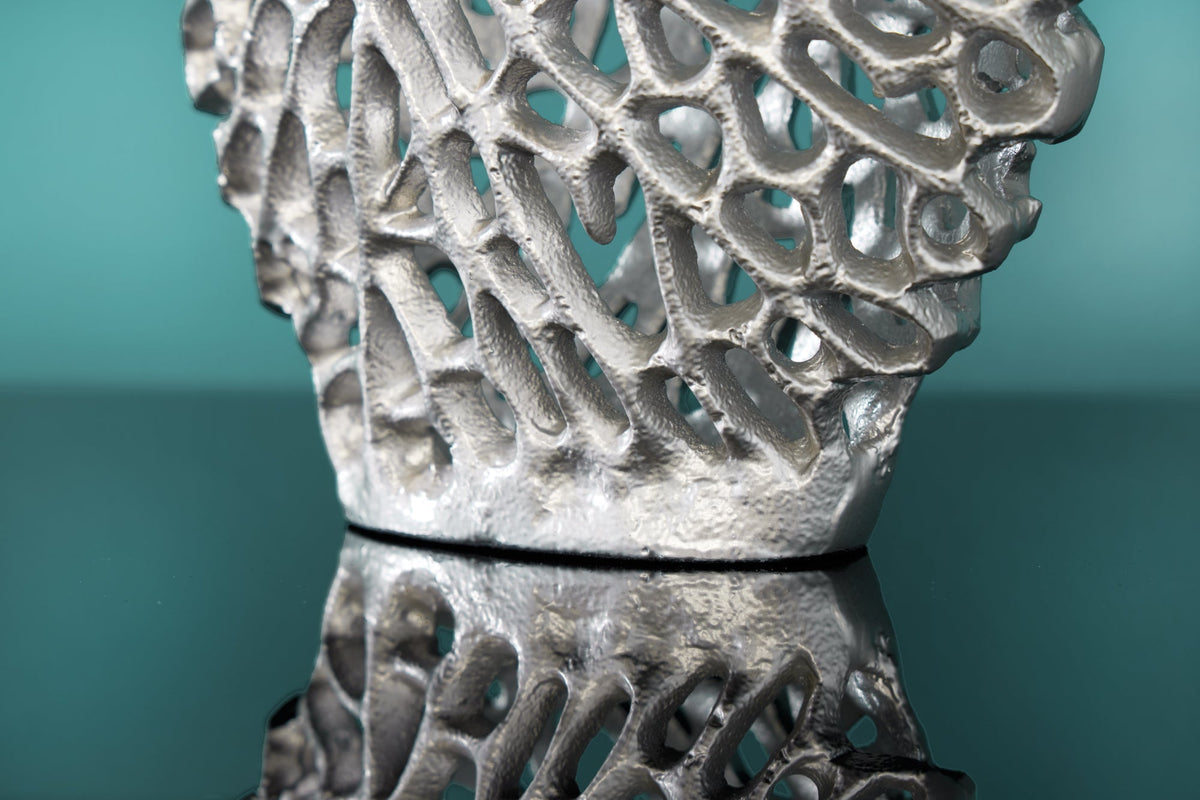 Filigranes Vasen 2er Set ABSTRACT LEAF 40cm silber Metall Handarbeit Blumenvase