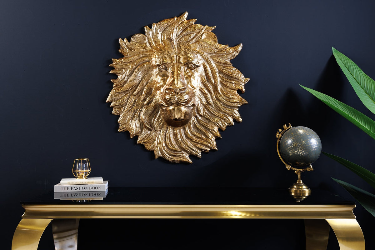 Goldene Wanddeko WILDLIFE LION 60cm gold Metall Löwenkopf-Skulptur handmade