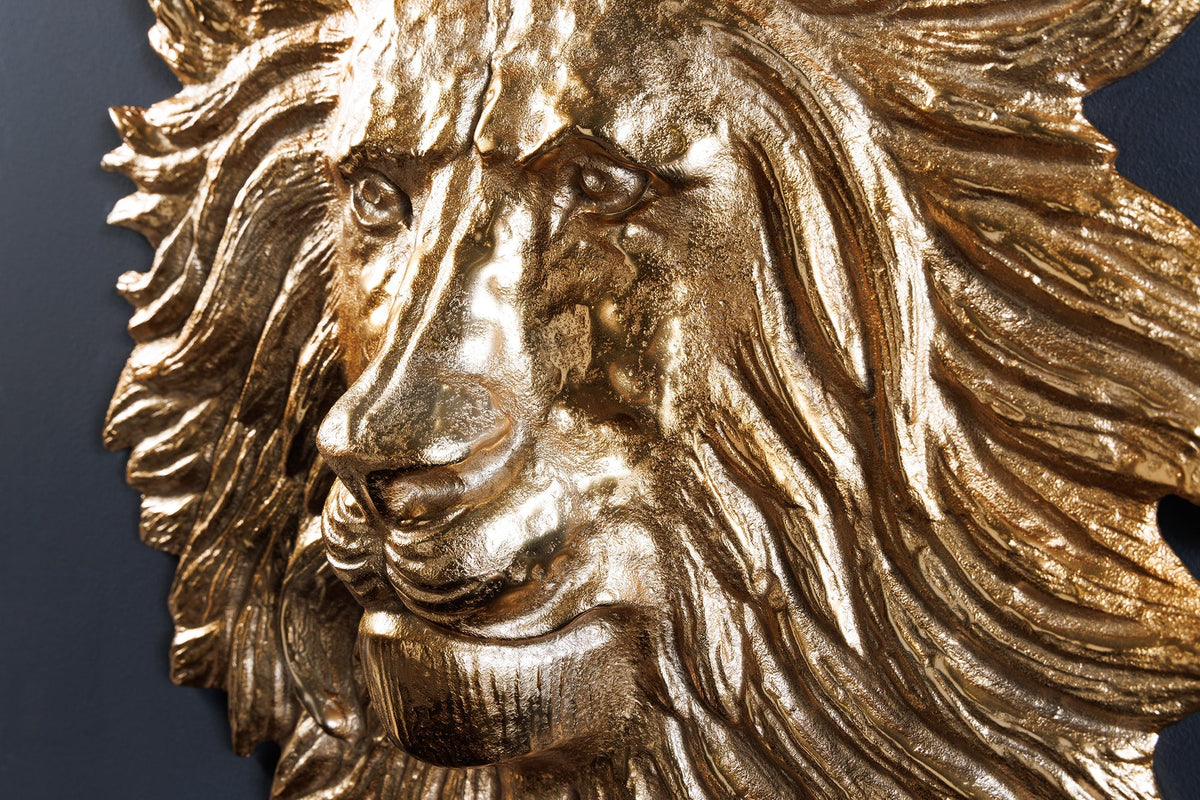 Goldene Wanddeko WILDLIFE LION 60cm gold Metall Löwenkopf-Skulptur handmade