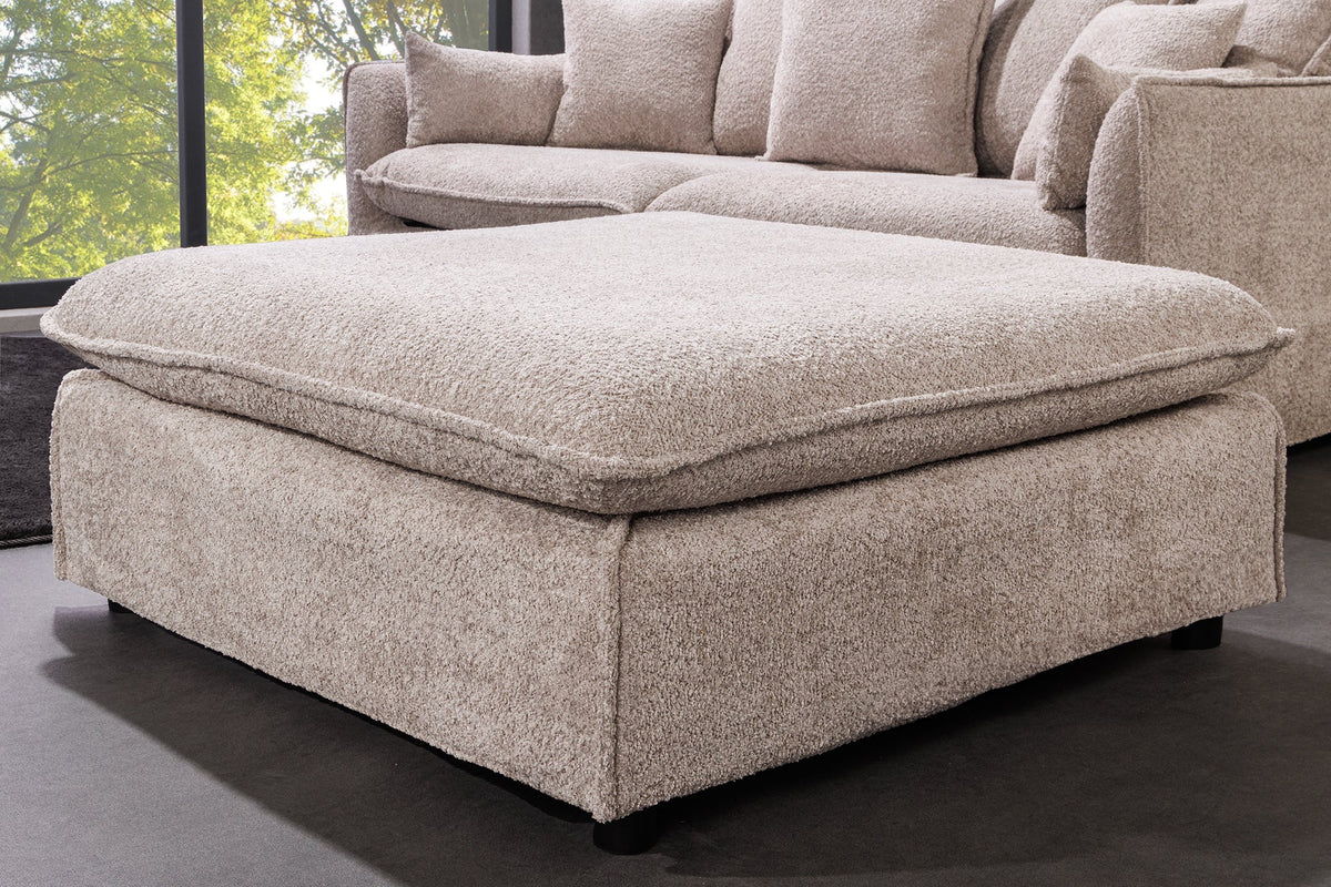 Grand pouf HEAVEN 100cm champagne beige Bouclé pouf rembourré noyau à ressorts