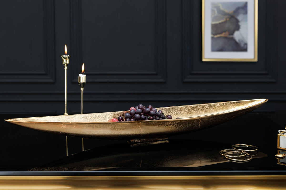 Handgearbeitete Deko Schale GOLD LEAF 80cm antik gold Aluminium