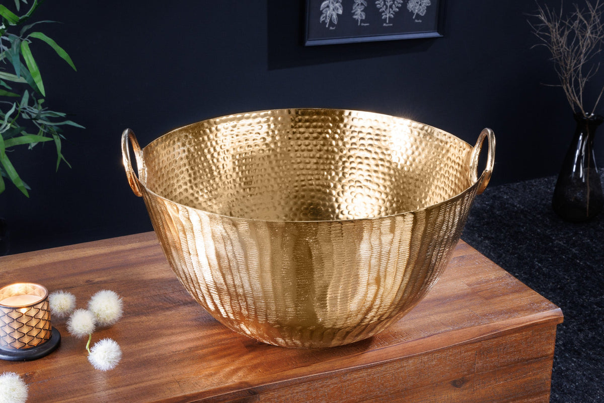 Handgearbeitete Deko Schale ORIENT 40cm gold Metall Hammerschlag Design