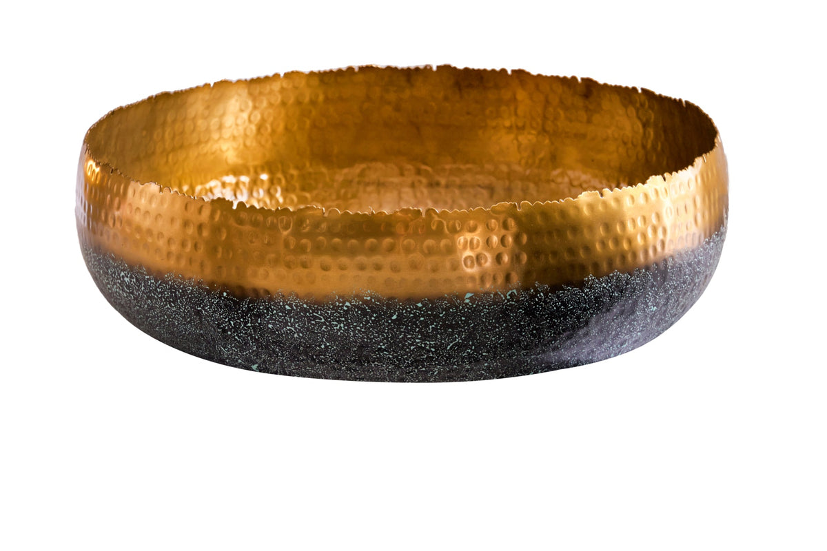 Handgearbeitete Deko Schale ORIENT 52cm gold mit Patina im Classic Hammerschlag Design