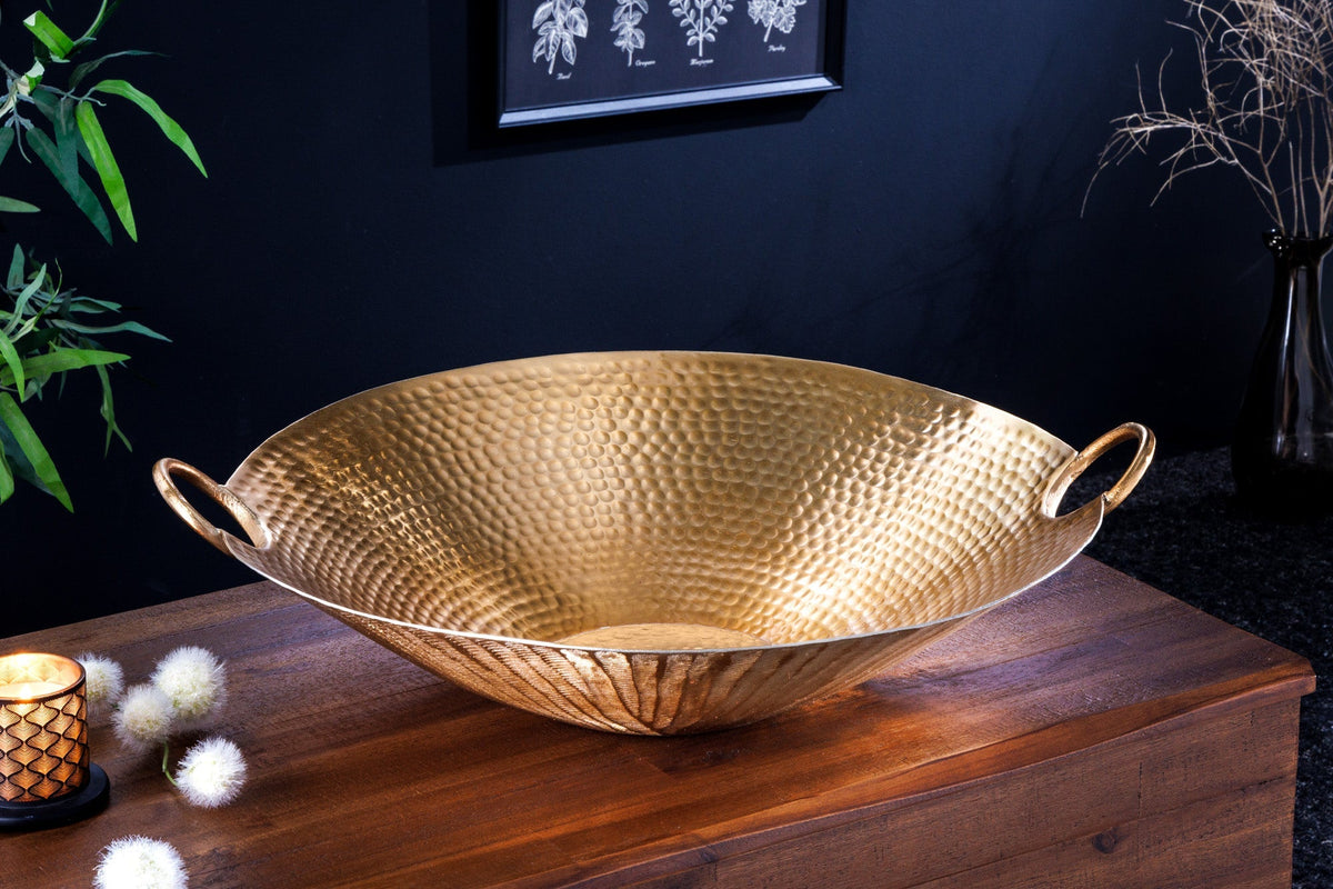 Handgearbeitete Deko Schale ORIENT 55cm gold Metall Hammerschlag Design