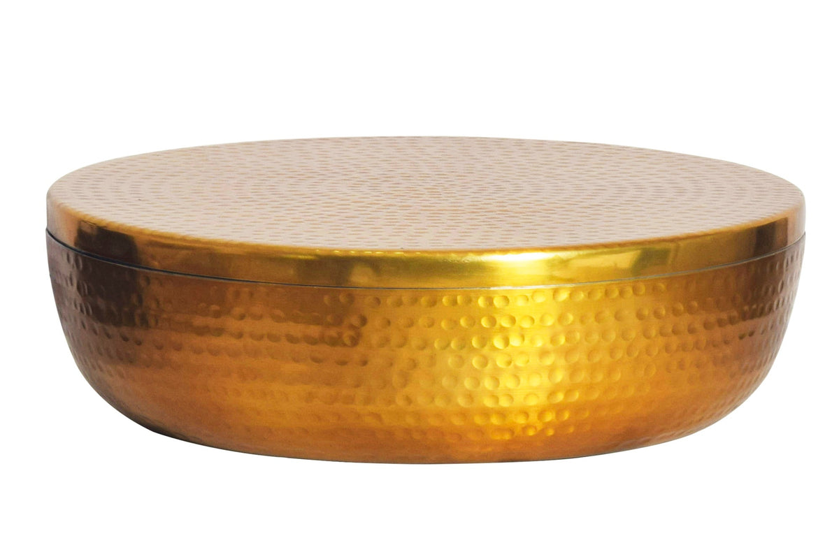 Handgefertigte Schale ORIENT 40cm gold Metall rund mit Deckel Schmuck-Dose