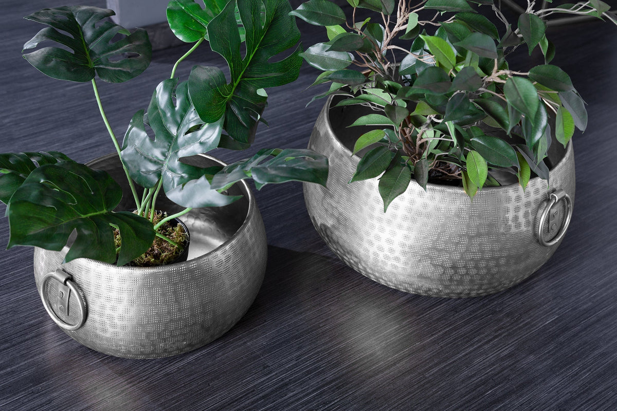 Handgefertigte Schalen 2er Set ORIENT silber Blumentopf im Hammerschlagdesign