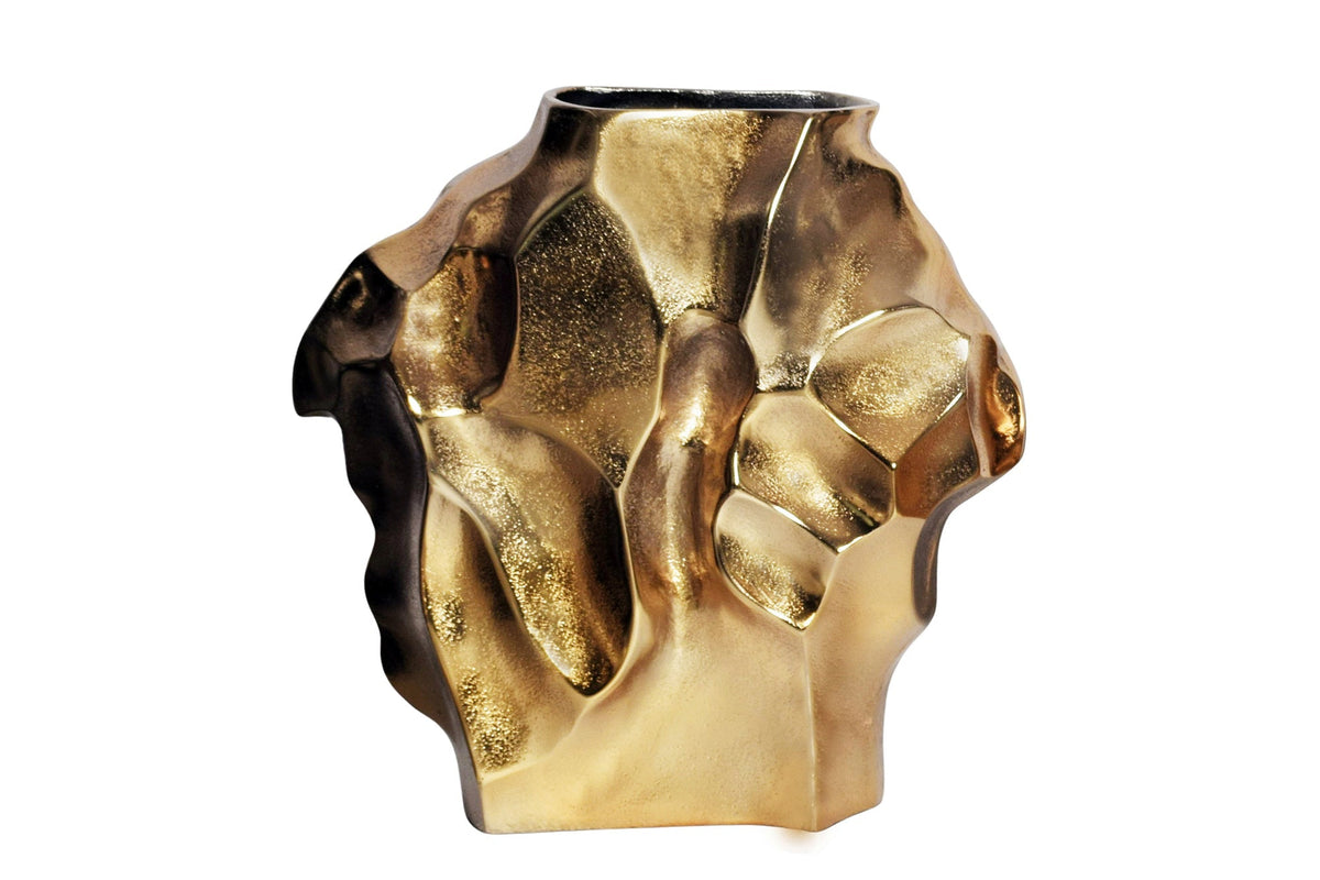 Handgefertigte Vase LIQUID 30cm gold Metall Hammerschlag Design