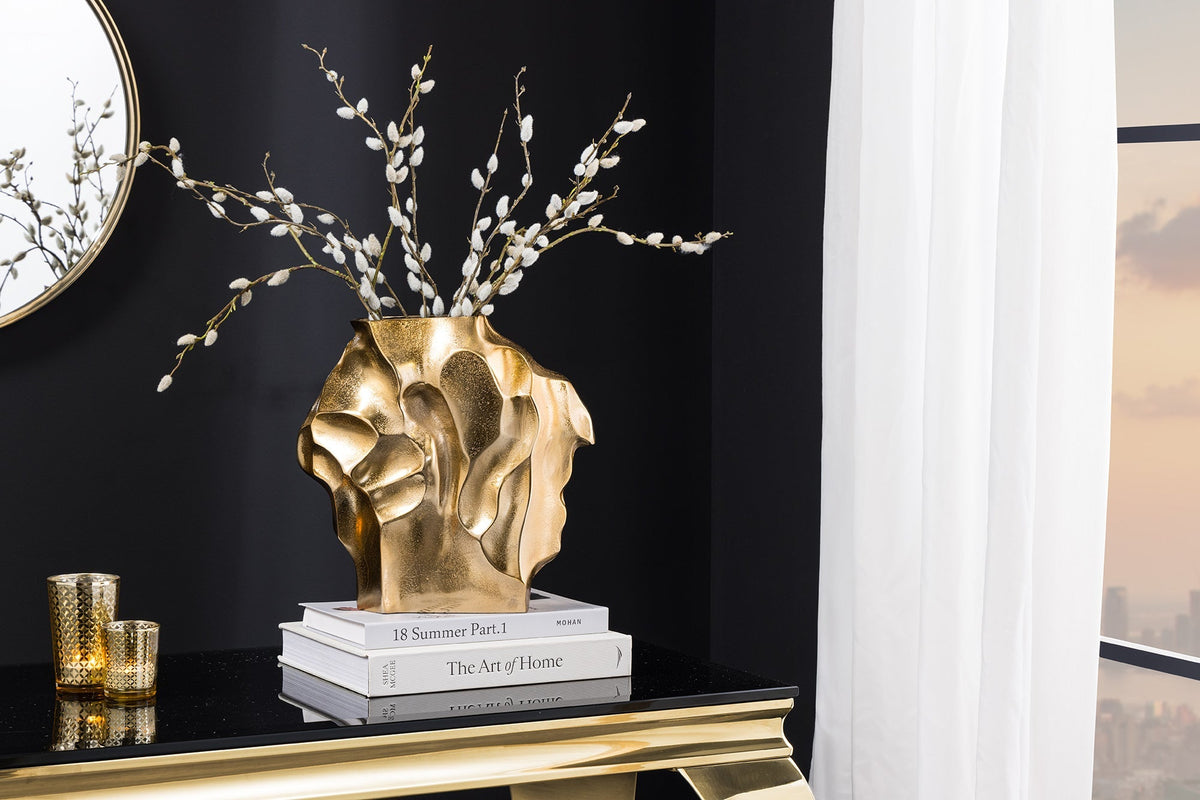 Handgefertigte Vase LIQUID 30cm gold Metall Hammerschlag Design