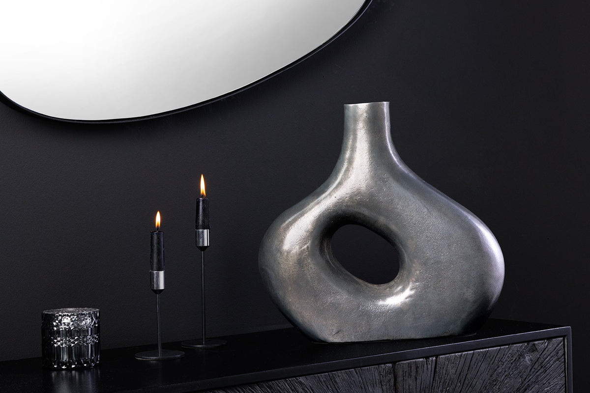 Handgefertigte Vase RING 30cm dunkelgrau Metall Dekoration Blumenvase