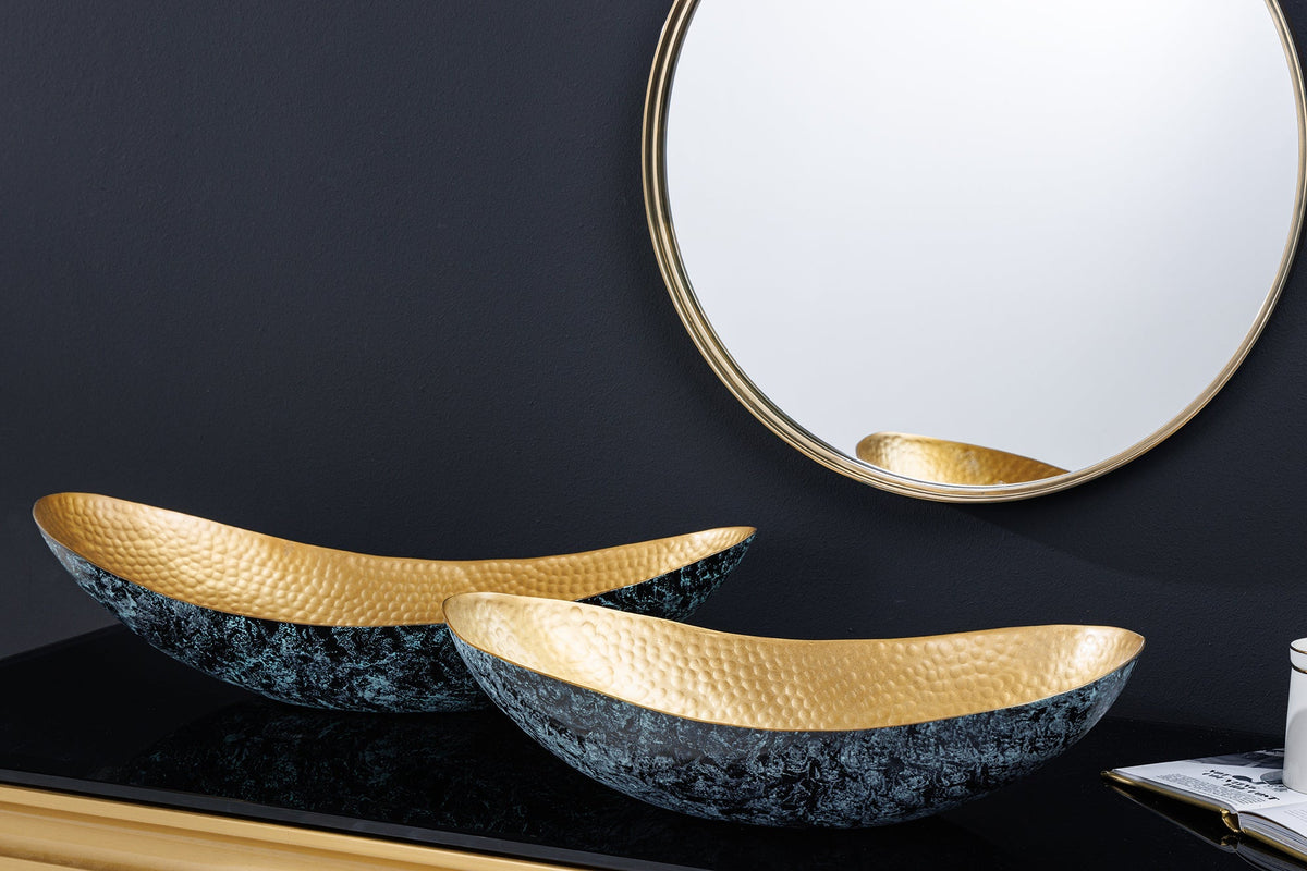 Handgerfertigtes 2er Set Deko Schalen ABSTRACT ORIENT 55cm gold Metall Patina