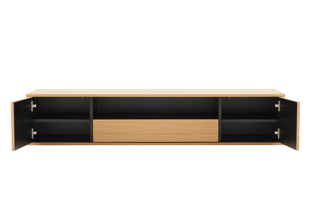 Hängendes TV-Board LOFT 150cm natur schwarz fünf Fächer mit Schublade