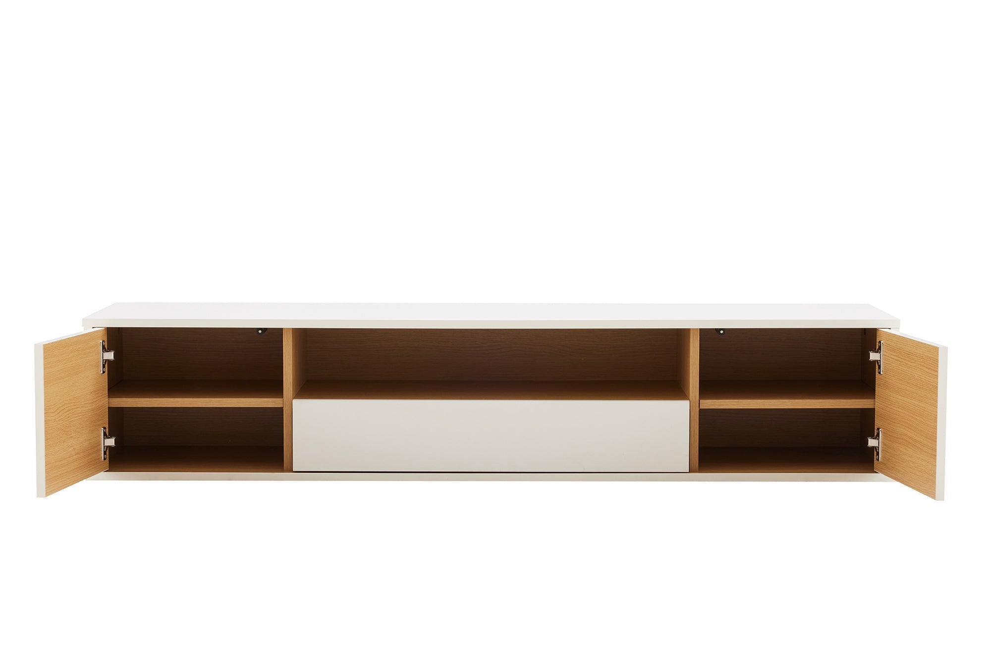 Hängendes TV-Board LOFT 150cm weiß natur fünf Fächer mit Schublade