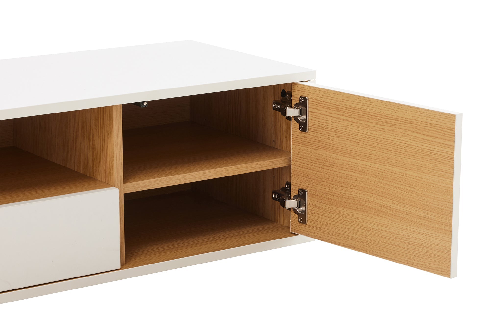 Hängendes TV-Board LOFT 150cm weiß natur fünf Fächer mit Schublade