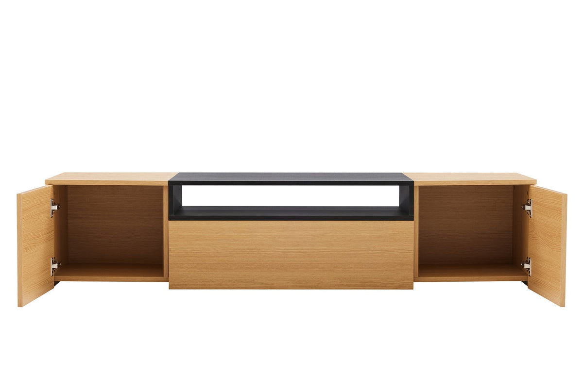 Hängendes TV-Board LOFT 160cm natur schwarz drei Fächer mit Schublade