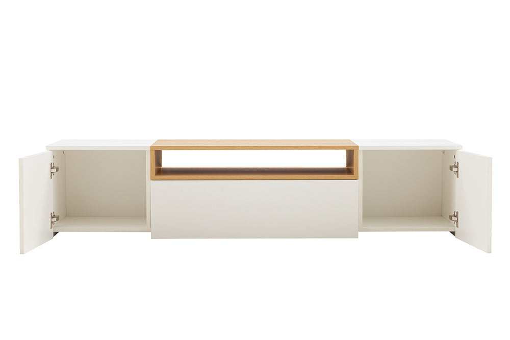 Hängendes TV-Board LOFT 160cm weiß natur drei Fächer mit Schublade
