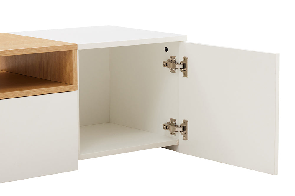 Hängendes TV-Board LOFT 160cm weiß natur drei Fächer mit Schublade