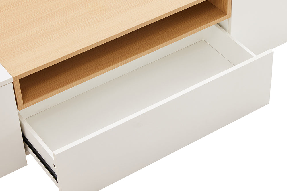 Hängendes TV-Board LOFT 160cm weiß natur drei Fächer mit Schublade