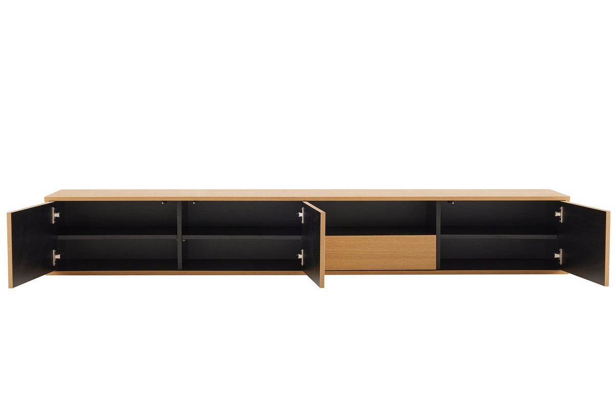 Hängendes TV-Board LOFT 200cm natur schwarz sieben Fächer mit Schublade