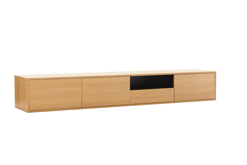 Hängendes TV-Board LOFT 200cm natur schwarz sieben Fächer mit Schublade