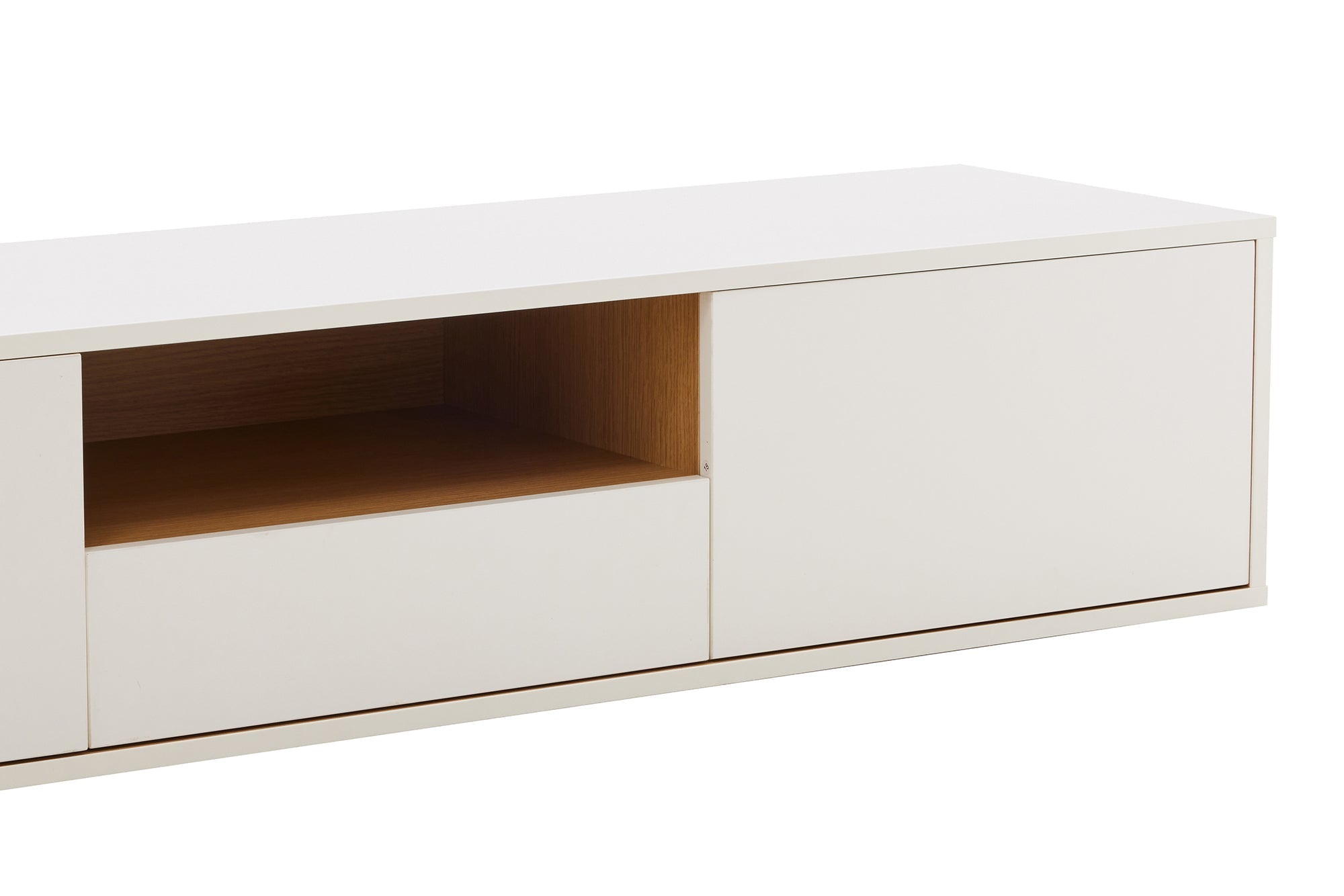 Hängendes TV-Board LOFT 200cm weiß natur sieben Fächer mit Schublade