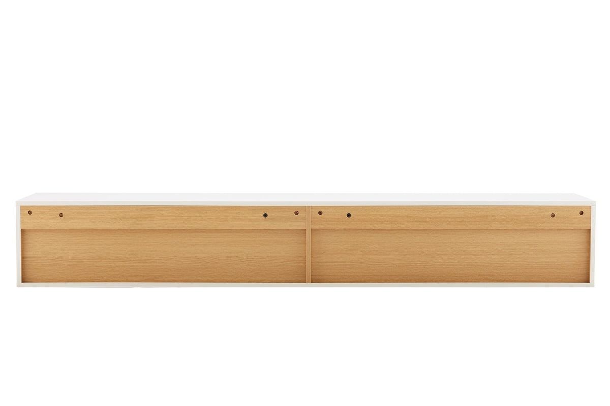 Hängendes TV-Board LOFT 200cm weiß natur sieben Fächer mit Schublade