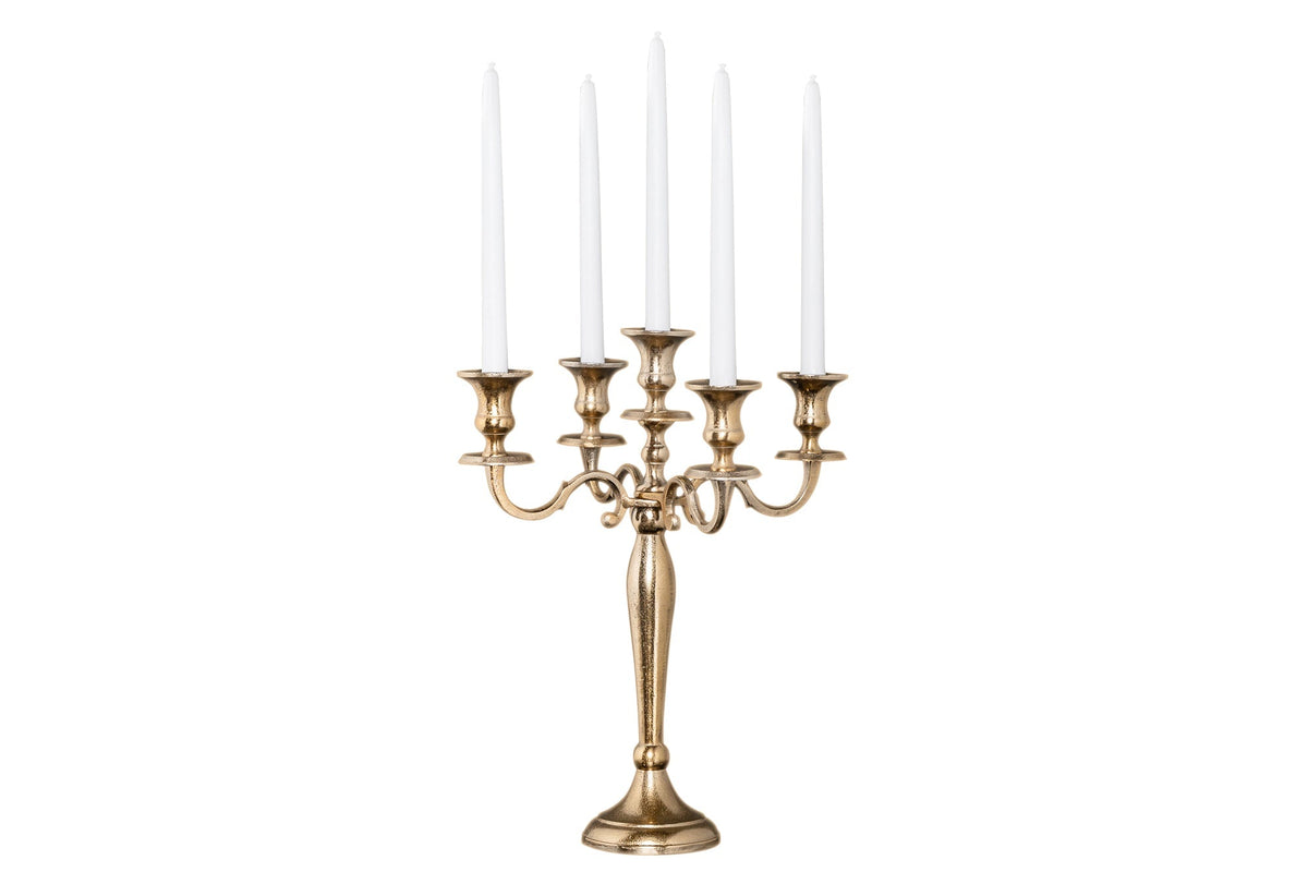 Kerzenständer MODERN BAROCK 40cm gold 5-armig Lüster Aluminium poliert Kerzenhalter