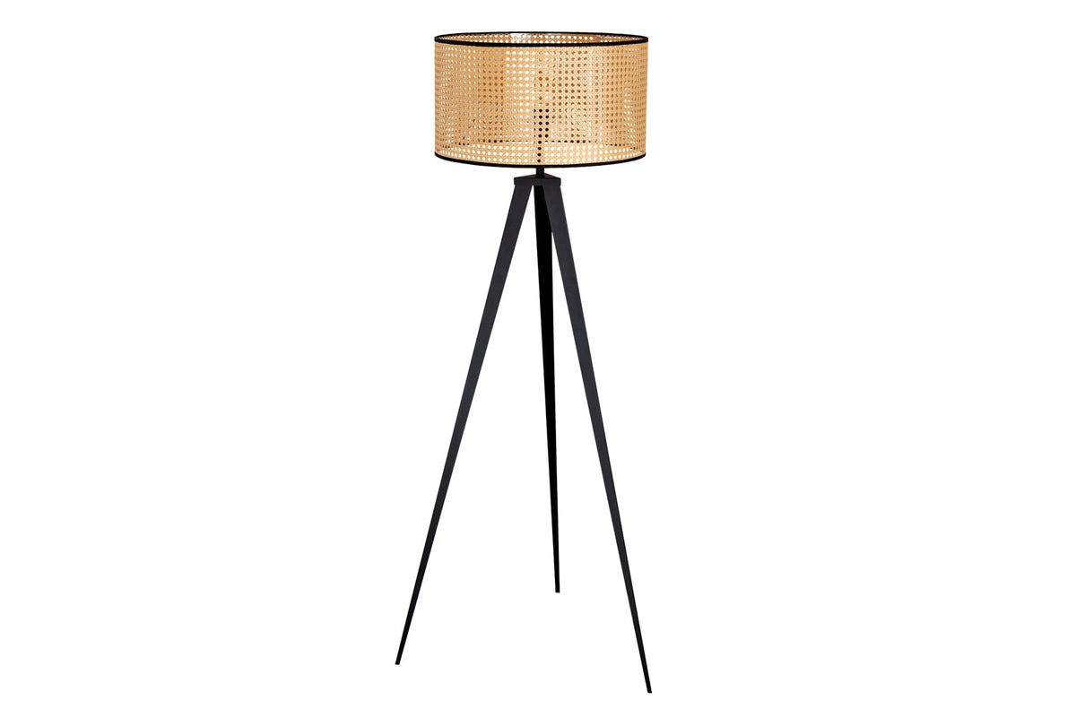 Lampadaire Boho VIENNA 142cm noir naturel lampadaire trépied en métal tissage viennois