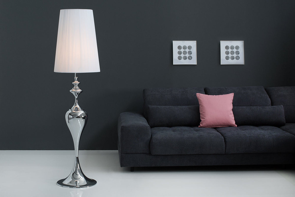 Lampadaire design élégant LUCIE 160cm argenté blanc lampadaire style baroque