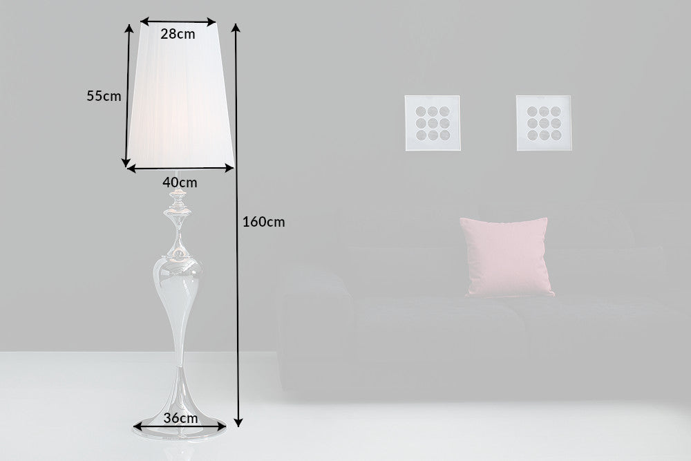 Lampadaire design élégant LUCIE 160cm argenté blanc lampadaire style baroque