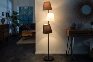 Lampadaire design LEVELS 163cm gris noir avec 3 abat-jour en lin