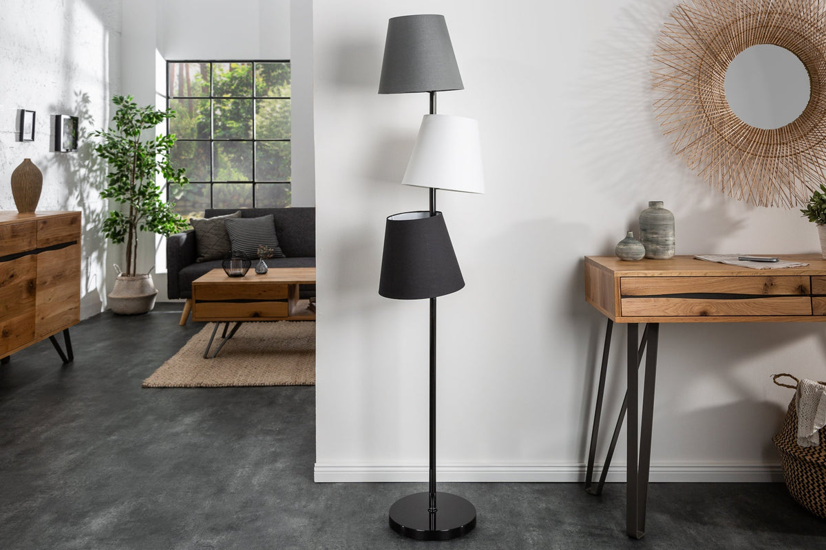 Lampadaire design LEVELS 163cm gris noir avec 3 abat-jour en lin