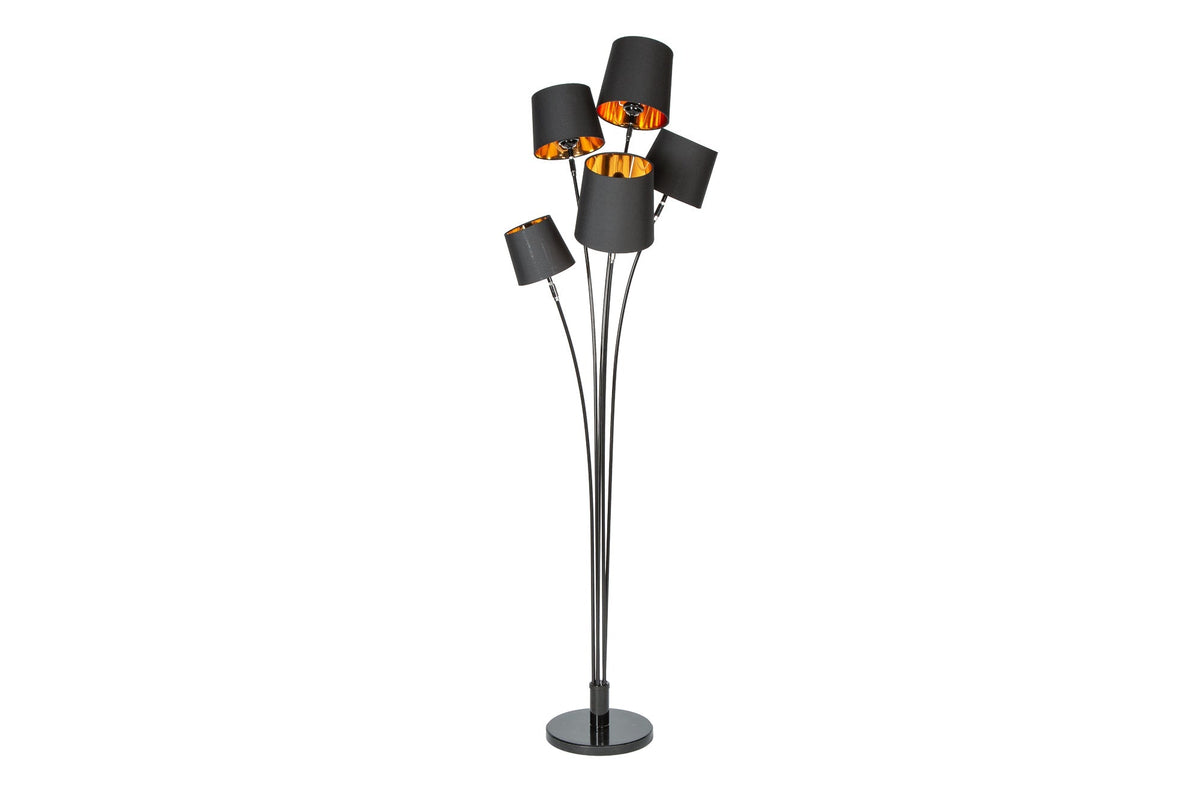 Lampadaire design LEVELS 176cm avec 5 abat-jour en lin lampadaire noir doré