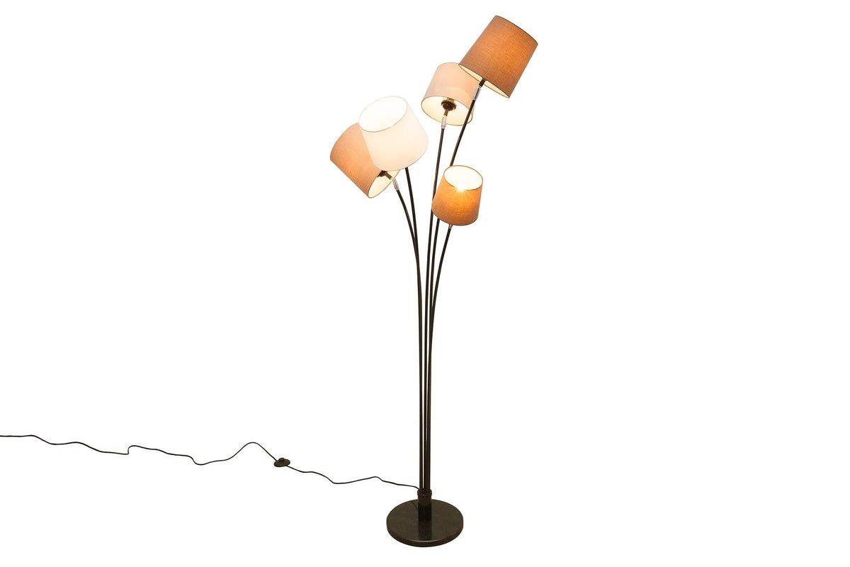 Lampadaire design LEVELS 176cm blanc beige marron avec 5 abat-jour en lin
