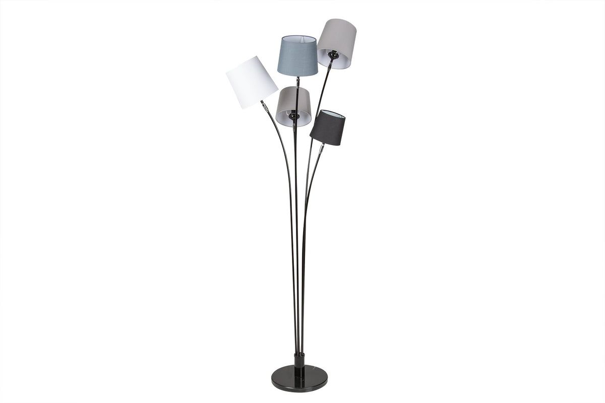 Lampadaire design LEVELS 176cm gris noir avec 5 abat-jour en lin