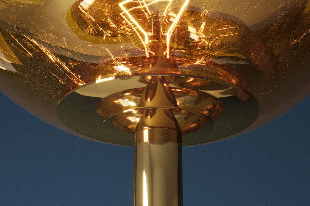 Lampadaire design LIQUID DIAMOND 170cm verre doré acier sept abat-jour lampe boule