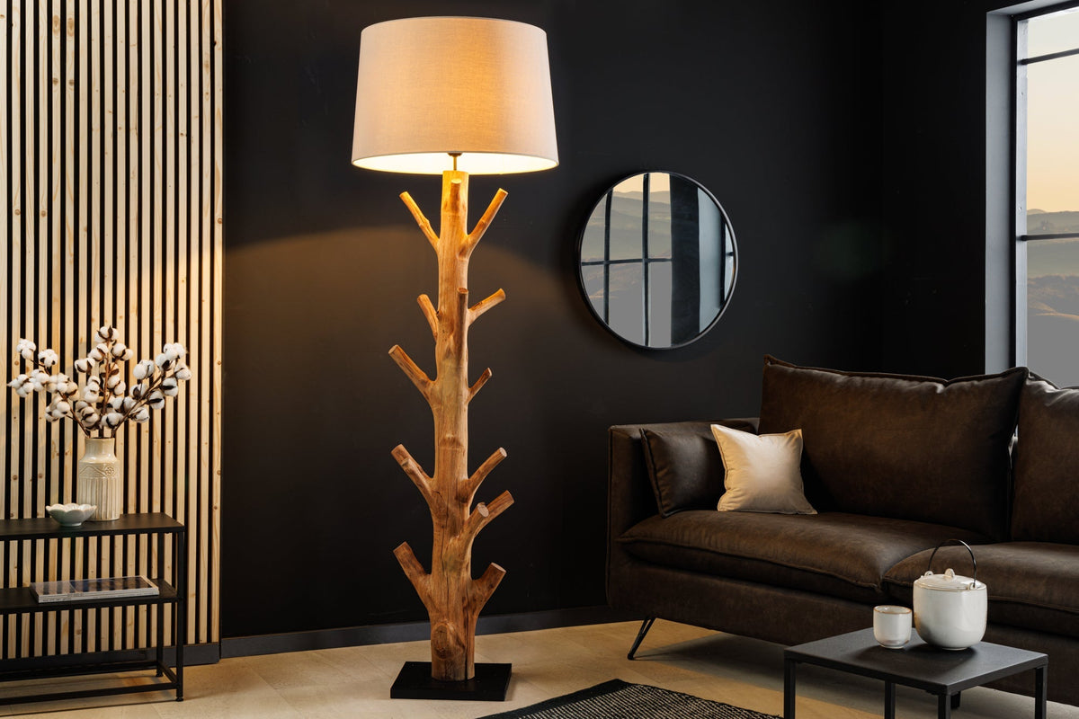 Lampadaire design TREE NATURE 180cm bois massif abat-jour lin fait main