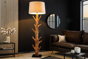 Lampadaire design TREE NATURE 180cm bois massif abat-jour lin fait main