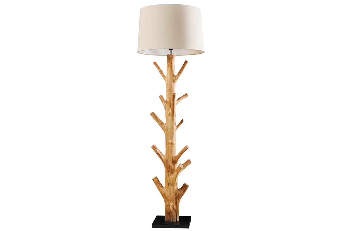 Lampadaire design TREE NATURE 180cm bois massif abat-jour lin fait main